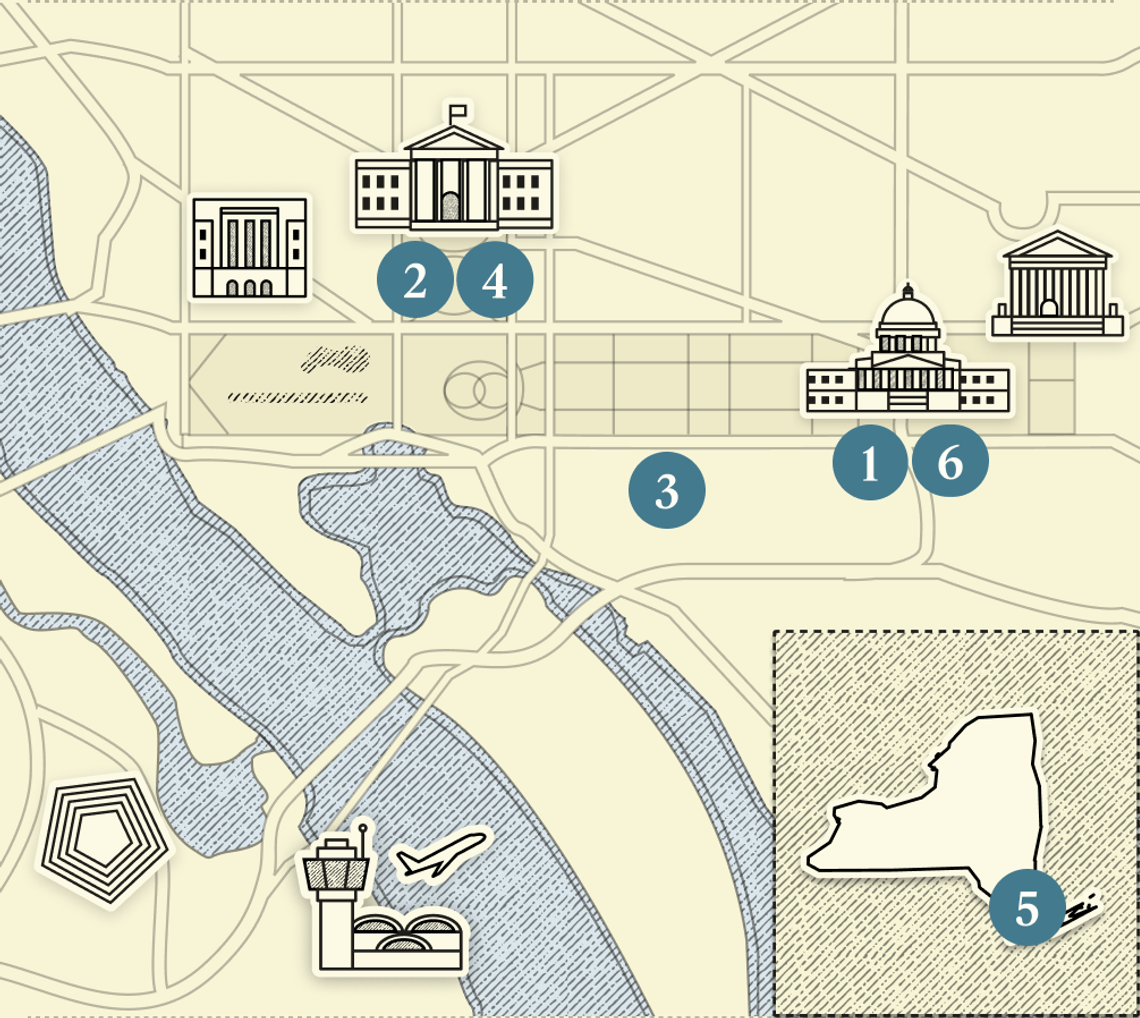 A numbered map of Washington, DC.