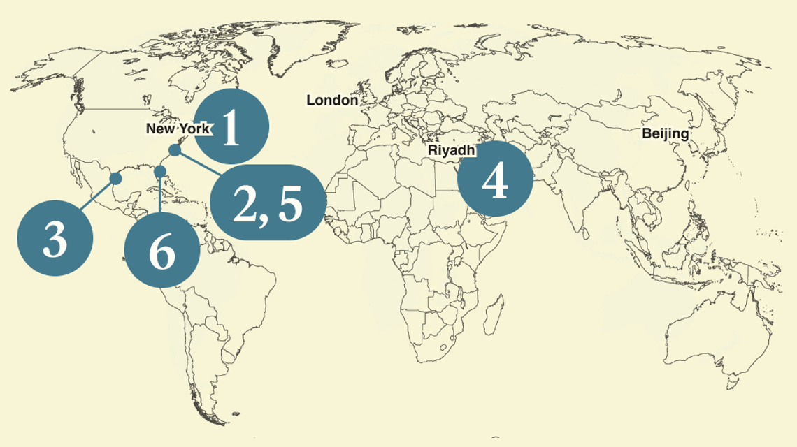 A numbered map of the world.