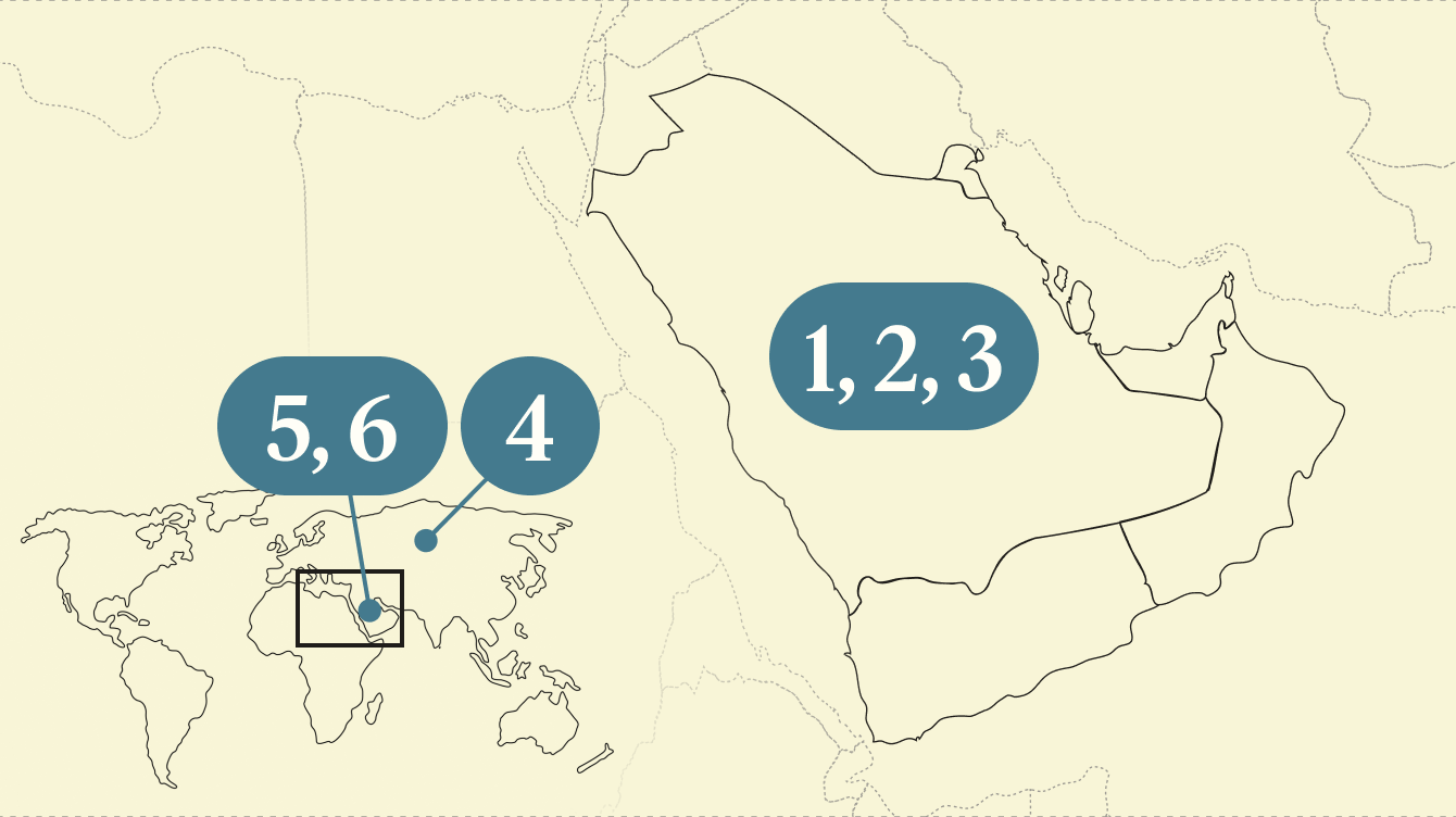 A numbered map of the world.