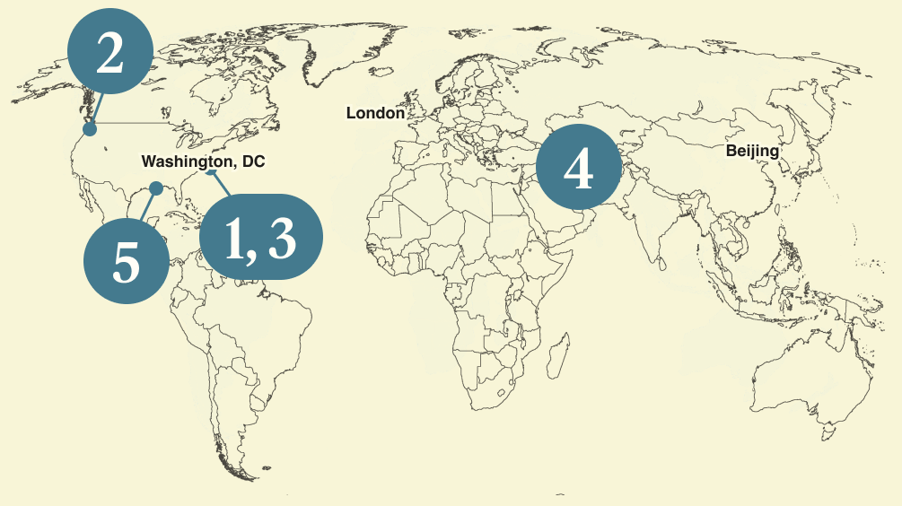 A numbered map of the world.