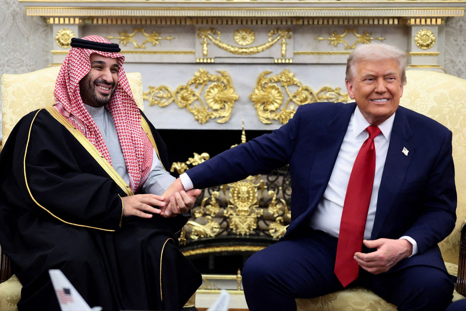 Saudi Crown Prince Mohammed bin Salman with US President Donald Trump in the Oval Office at the White House on Nov. 18, 2025.
