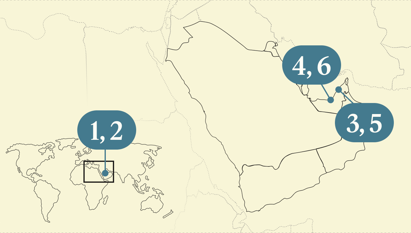 A numbred map of the world.