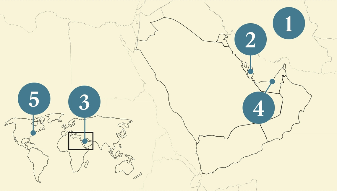 A numbered map of the Gulf.