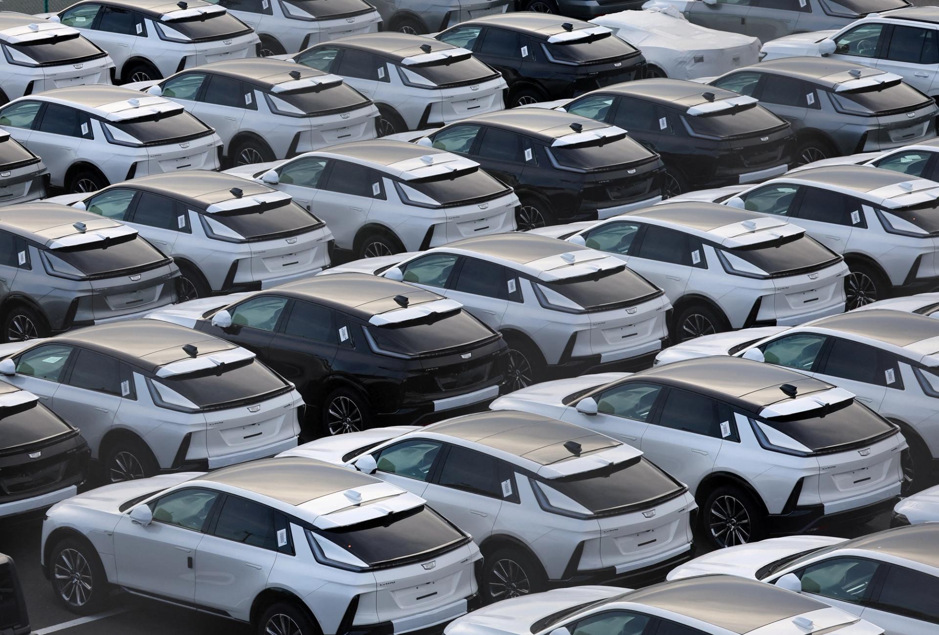 GM cars parked.