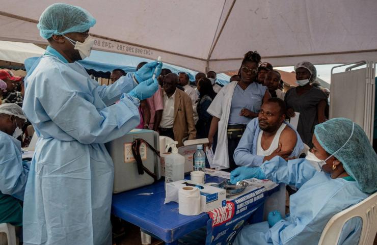 Health workers and humanitarian responders in DR Congo receive a vaccine to help protect them from the virus.