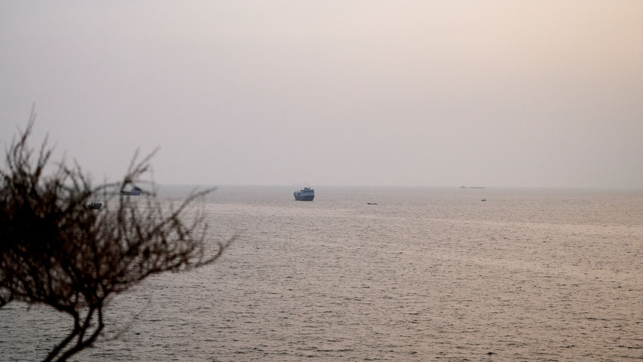 Vessels at the Strait of Hormuz, as seen from Musandam.