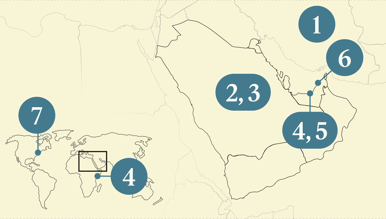 A numbered map of the Gulf region.