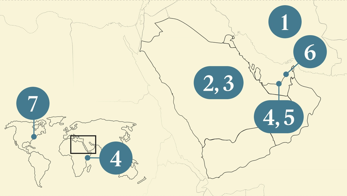 A numbered map of the Gulf region.