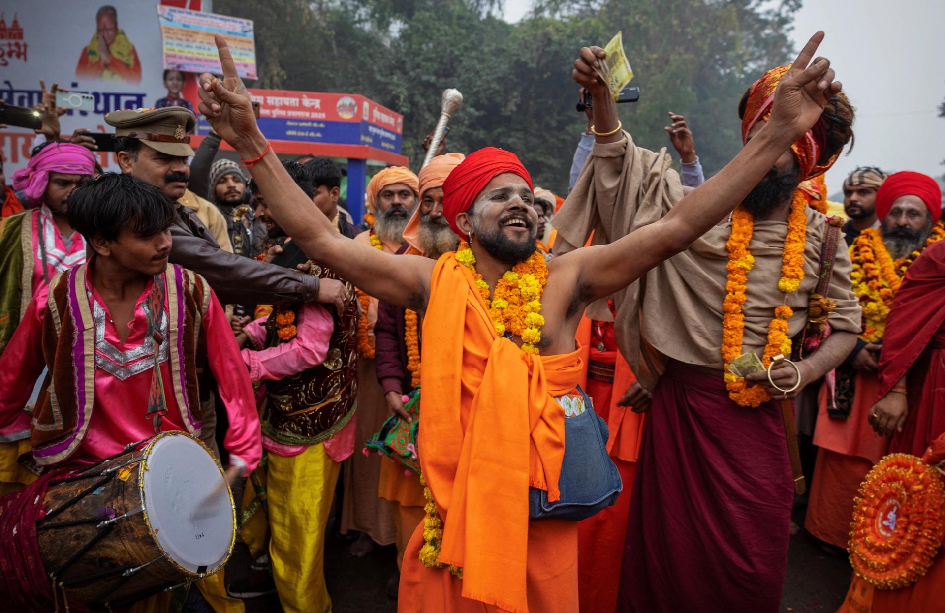 A religious procession ahead of the “Maha Kumbh Mela” in Prayagraj, India.