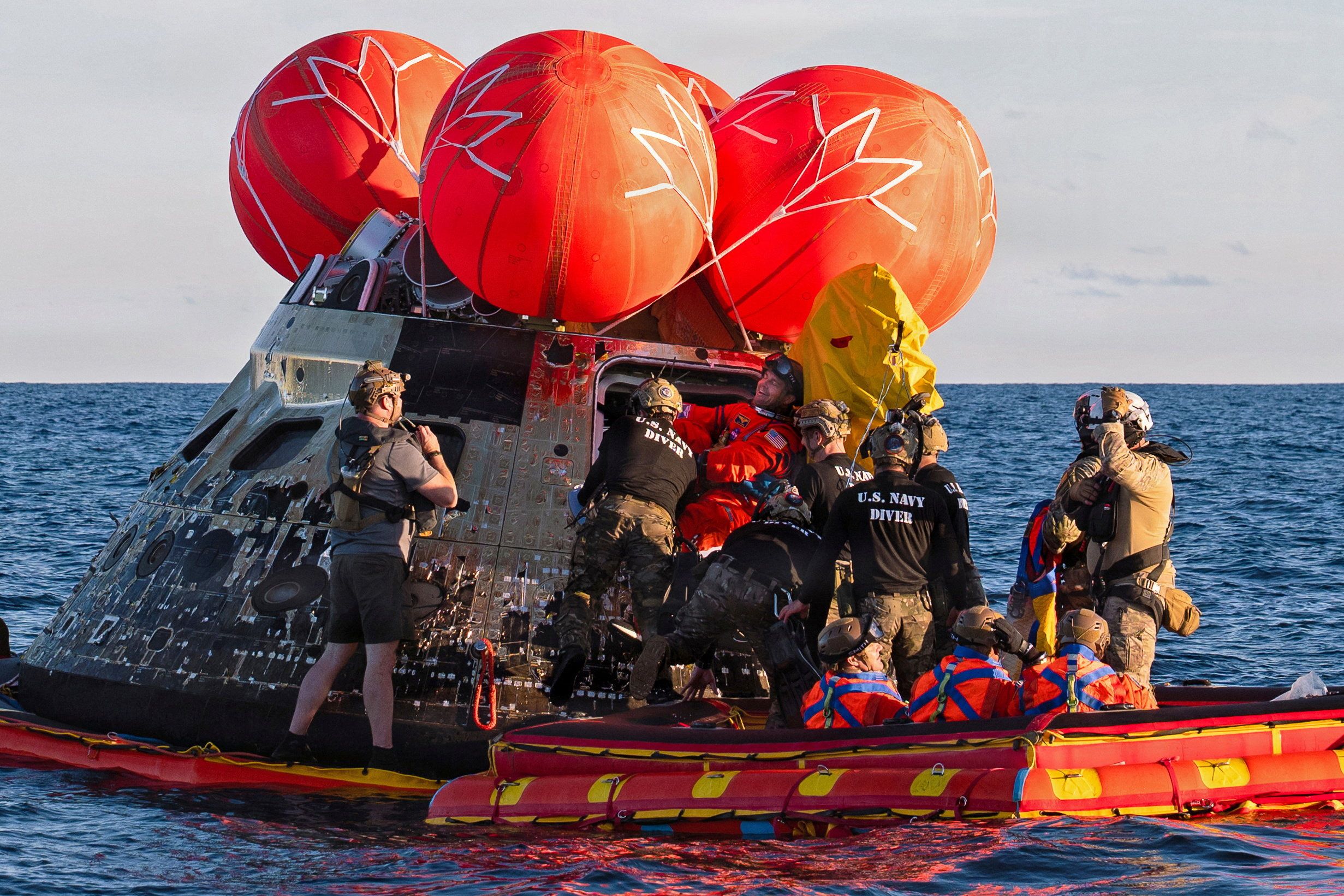 NASA Astronaut Reid Wiseman exits the Orion crew module