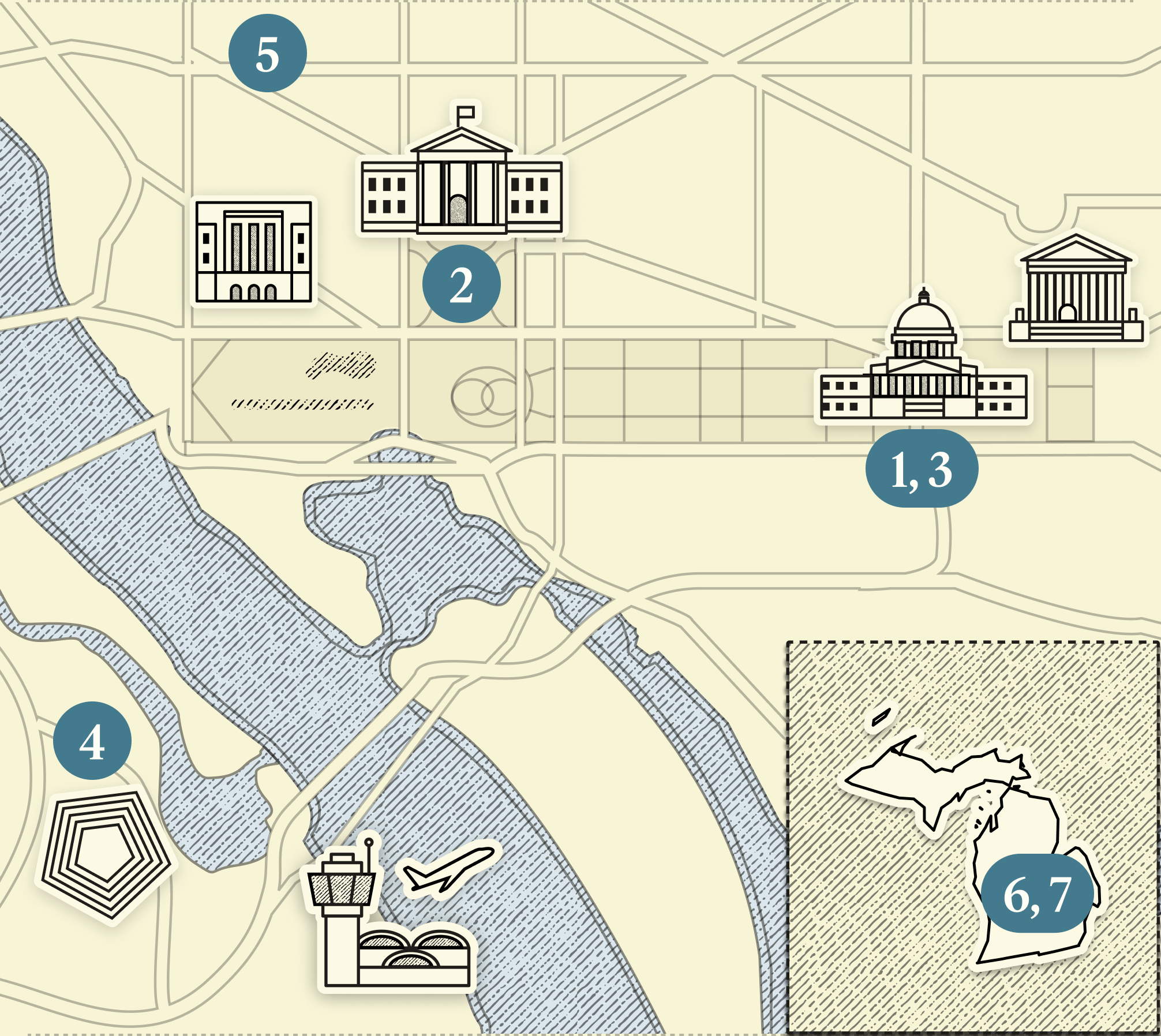 A numbered map of DC.