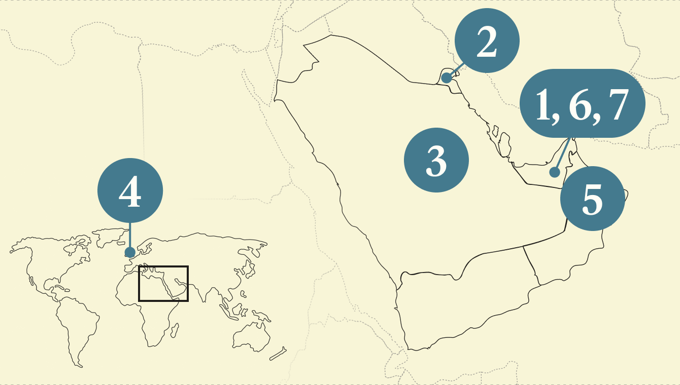 A numbered map of the world.