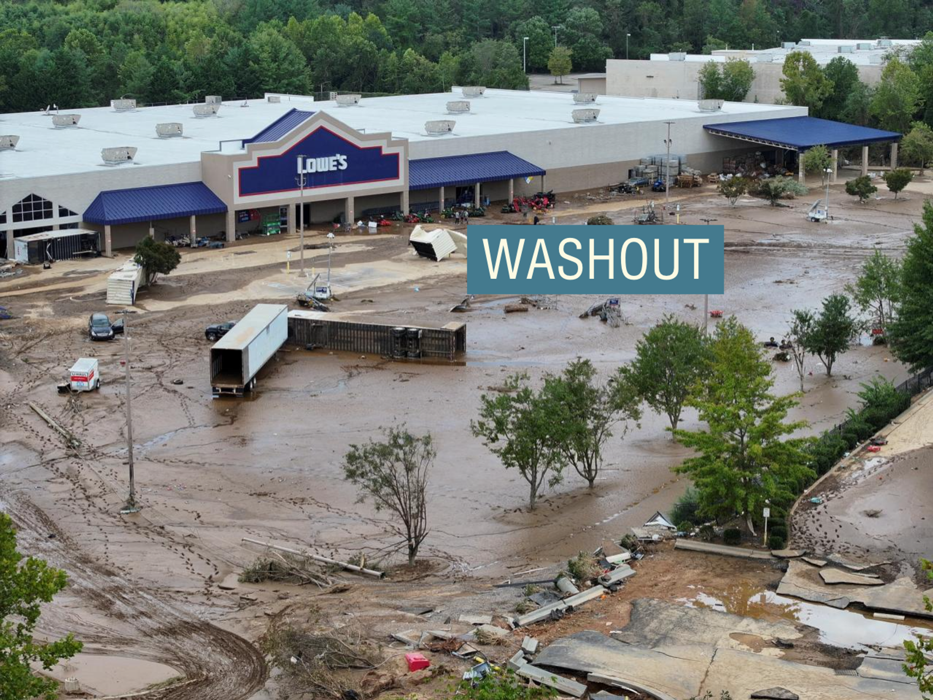 A picture of flooding as a result of Hurricane Helene outside a major store