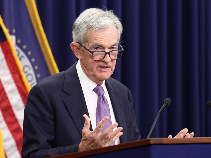 US Federal Reserve Chair Jerome Powell holds a press conference after the Fed cut interest rates by quarter of a percentage point