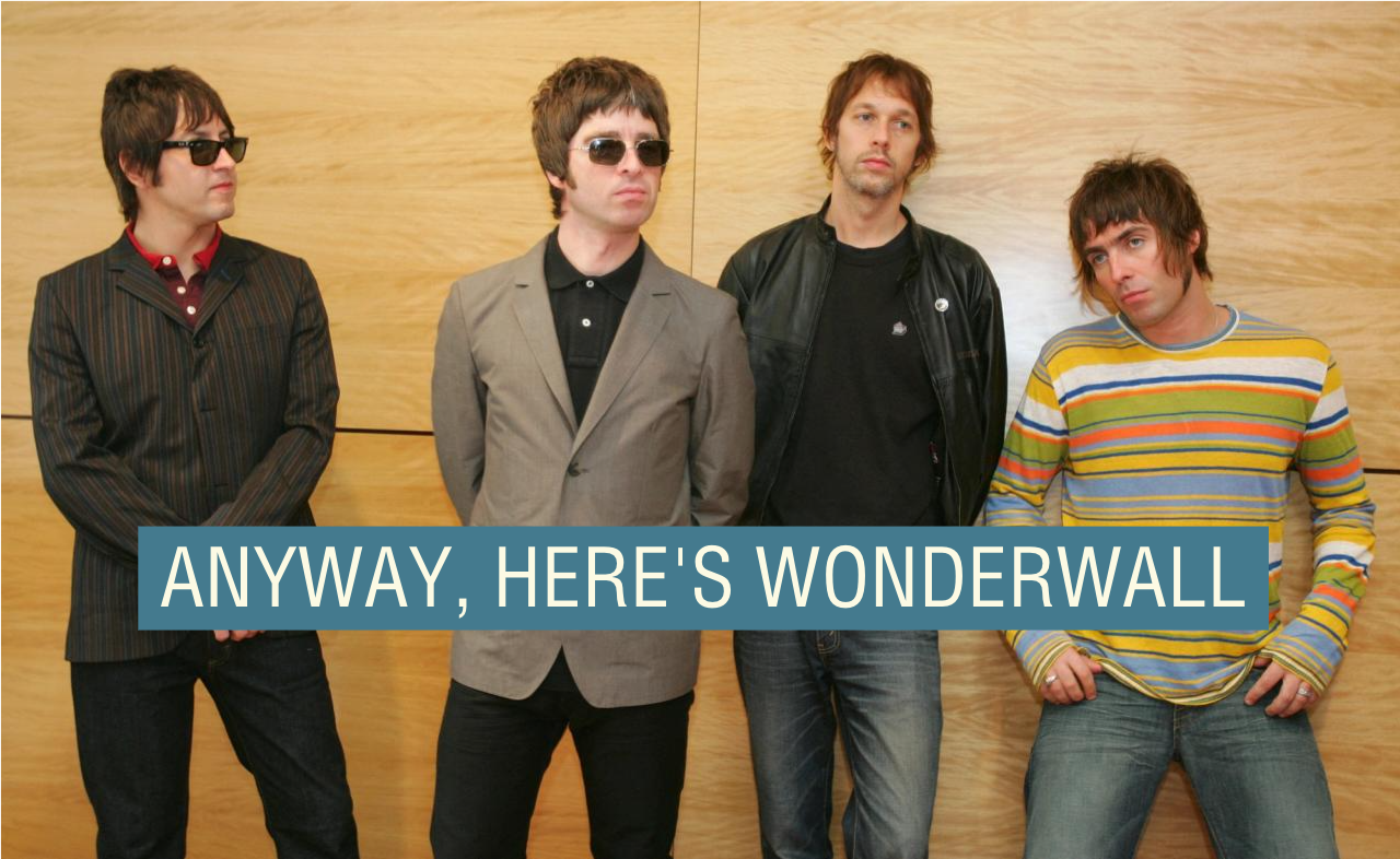 FILE PHOTO: Members of British rock band Oasis rhythm guitarist Gem Archer, lead guitarist Noel Gallagher, bass guitarist Andy Bell and lead vocals Liam Gallagher pose during a news conference in Hong Kong February 25, 2006./File Photo