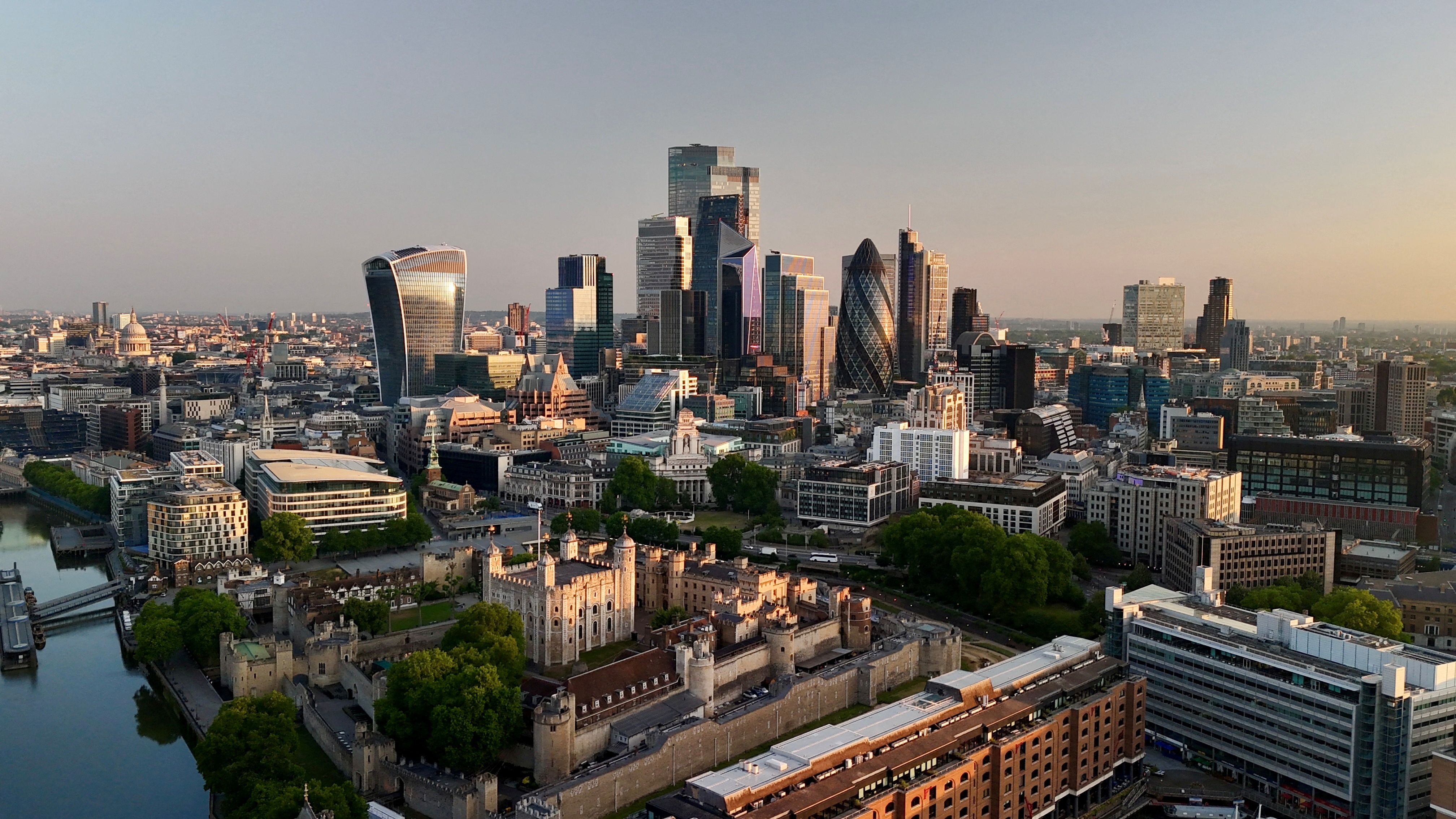 A drone view of the City of London.