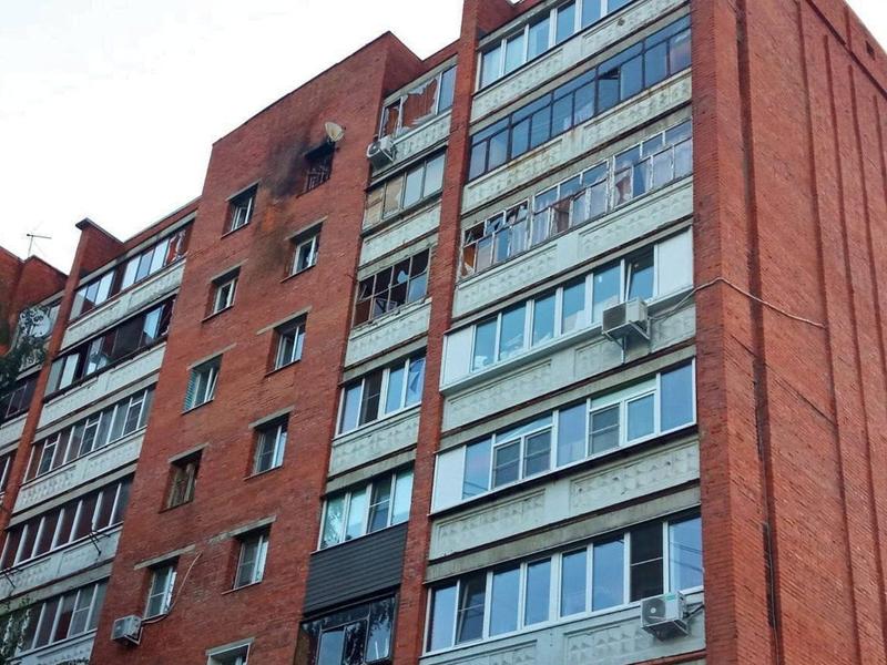 A view shows a damaged building following a reported drone attack in Kursk, Russia in this handout image released August 27, 2023. Governor of Russia's Kursk Region Roman Starovoit via Telegram/Handout via REUTERS