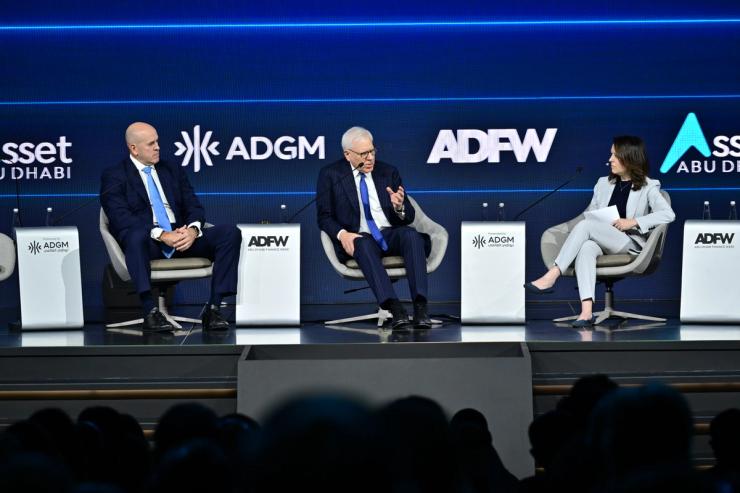 David Rubenstein, Liz Hoffman and Harvey Schwartz at Abu Dhabi Finance Week.