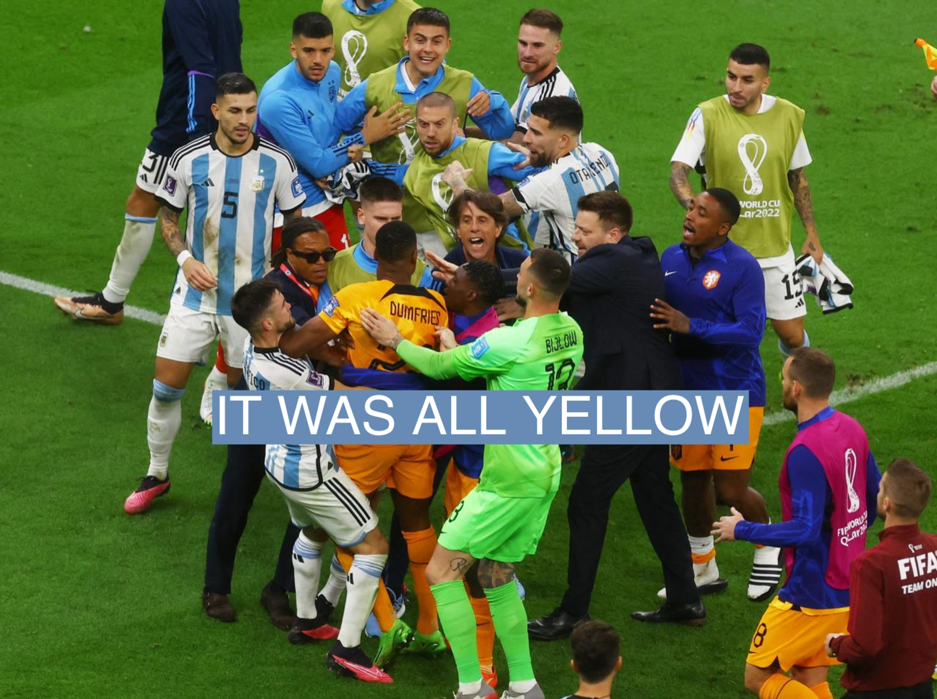 Netherlands and Argentina players clash.