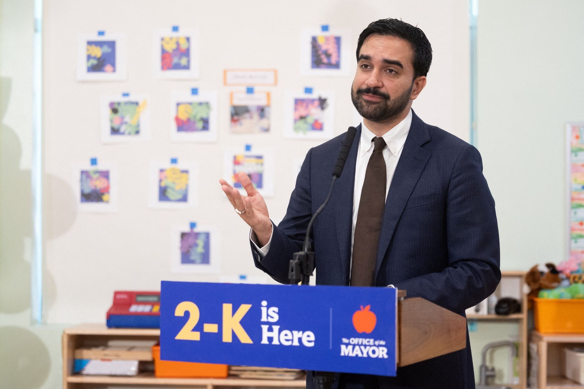 Mamdani at a childcare event.