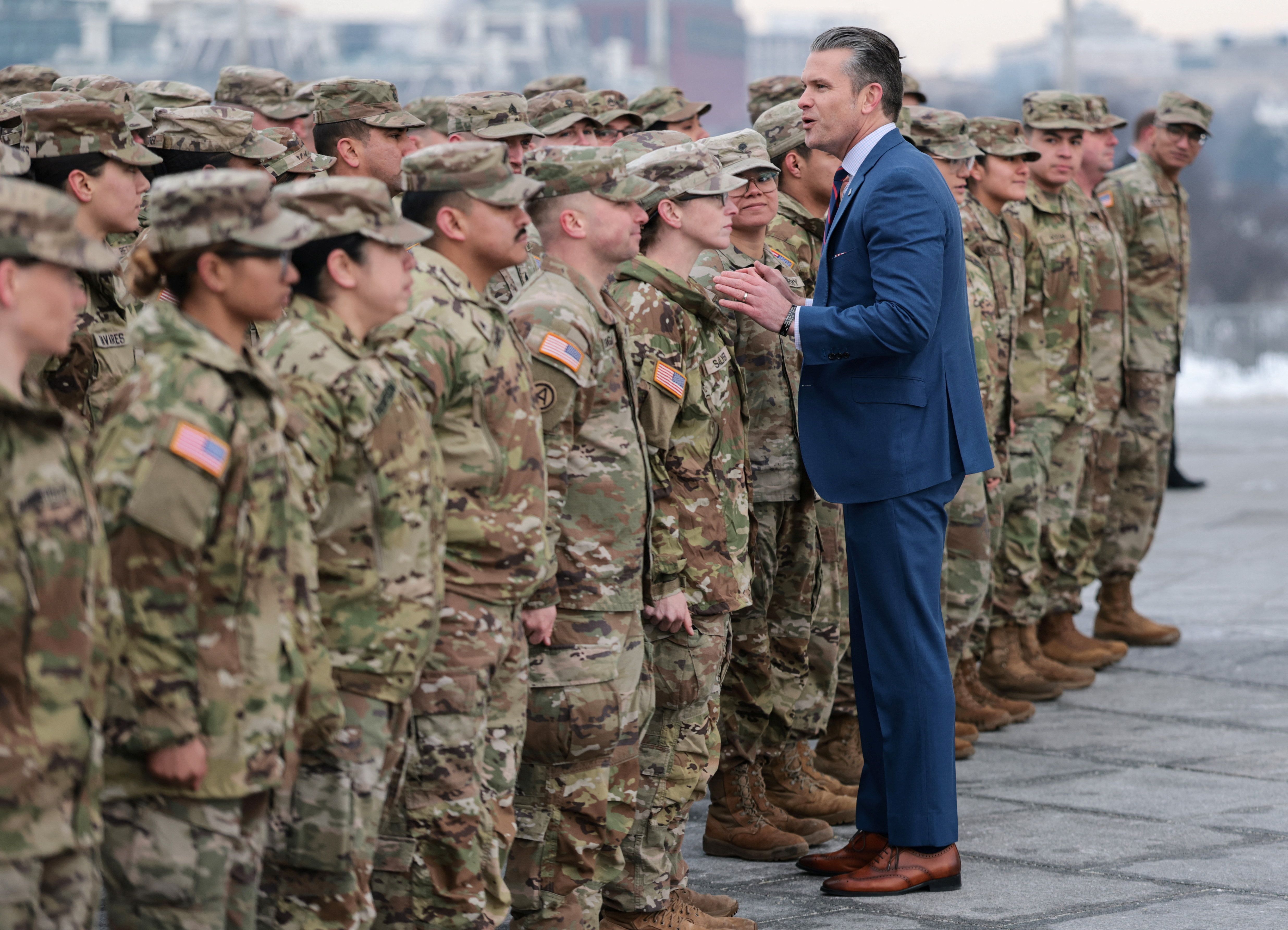 Defense Secretary Pete Hegseth speaks to US Army National Guard soldiers 
