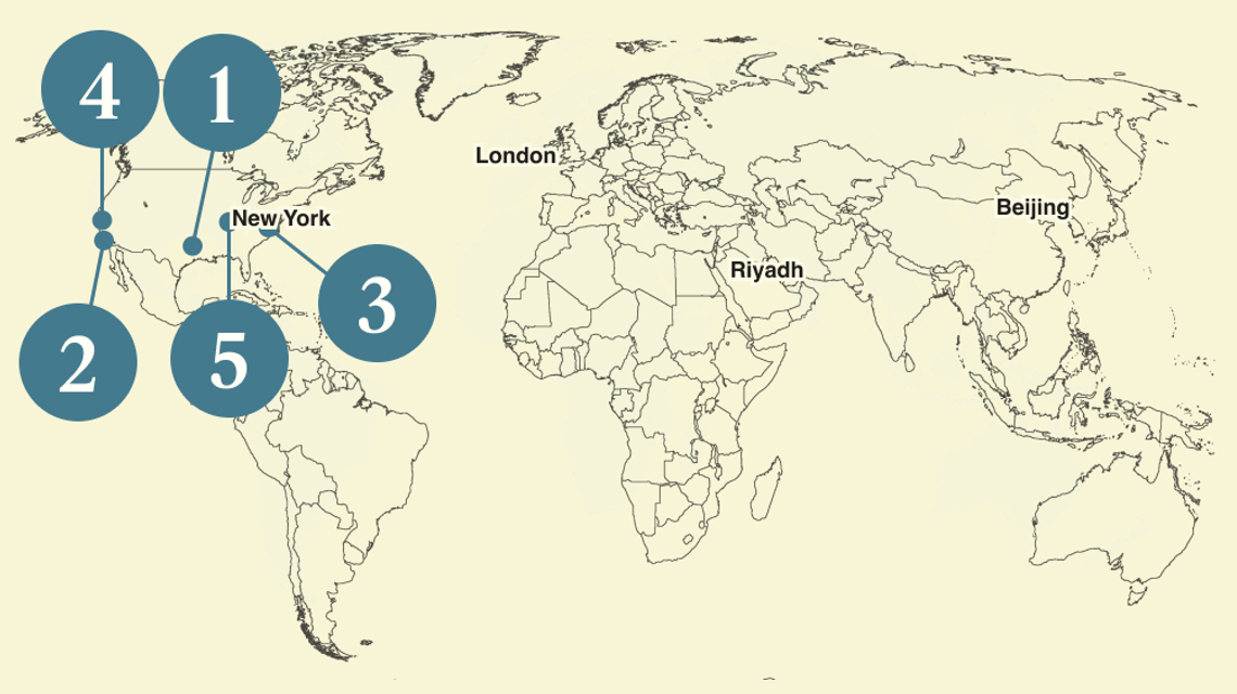 A numbered map of the world.