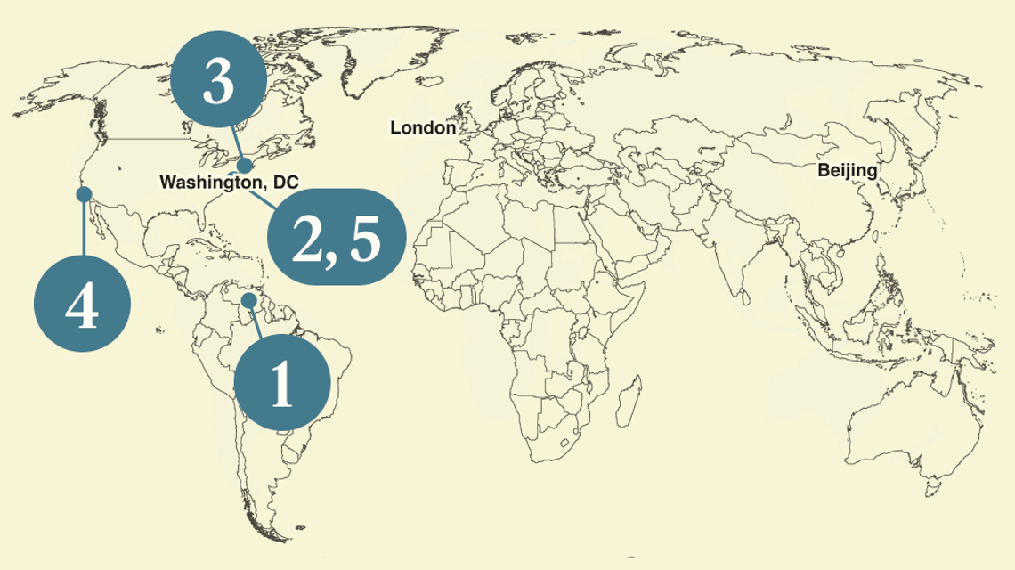 A numbered map of the world.