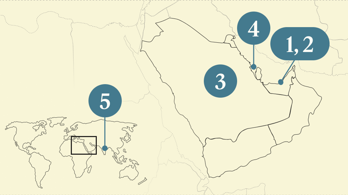 A numbered map of the Gulf.