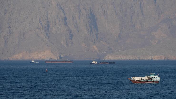 Tankers and other vessels in the Strait of Hormuz off the coast of Musandam.