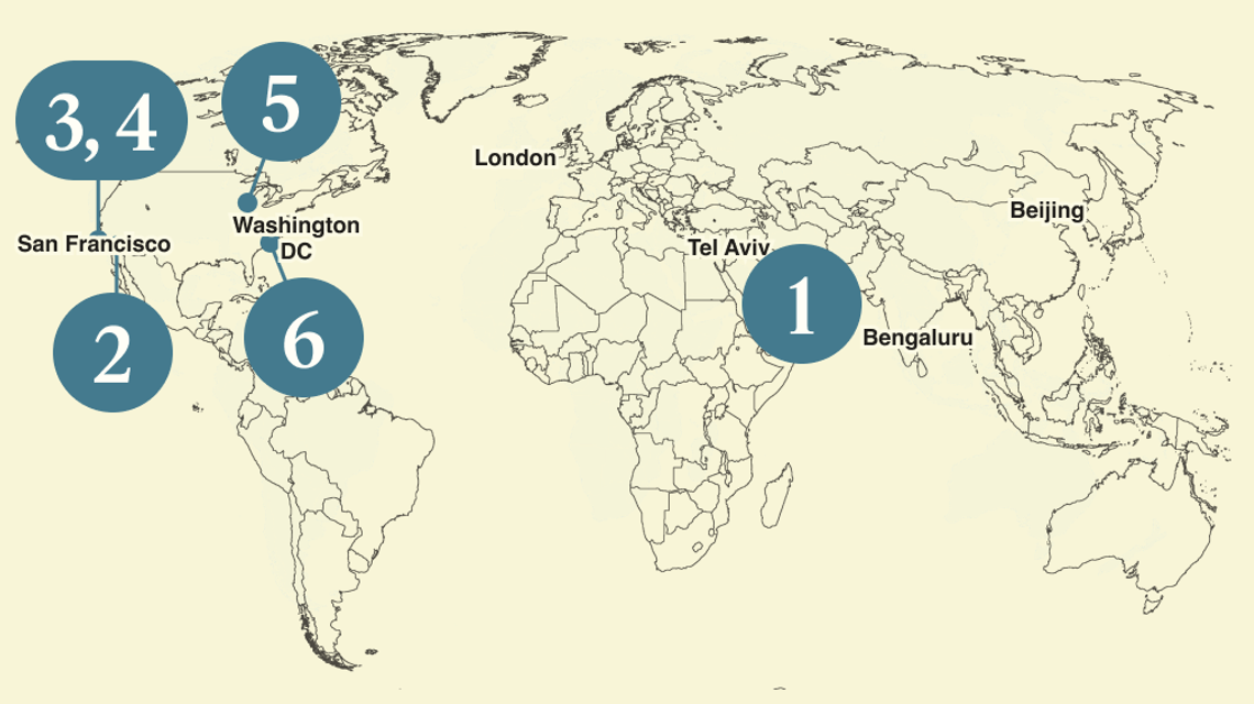 A numbered map of the world.