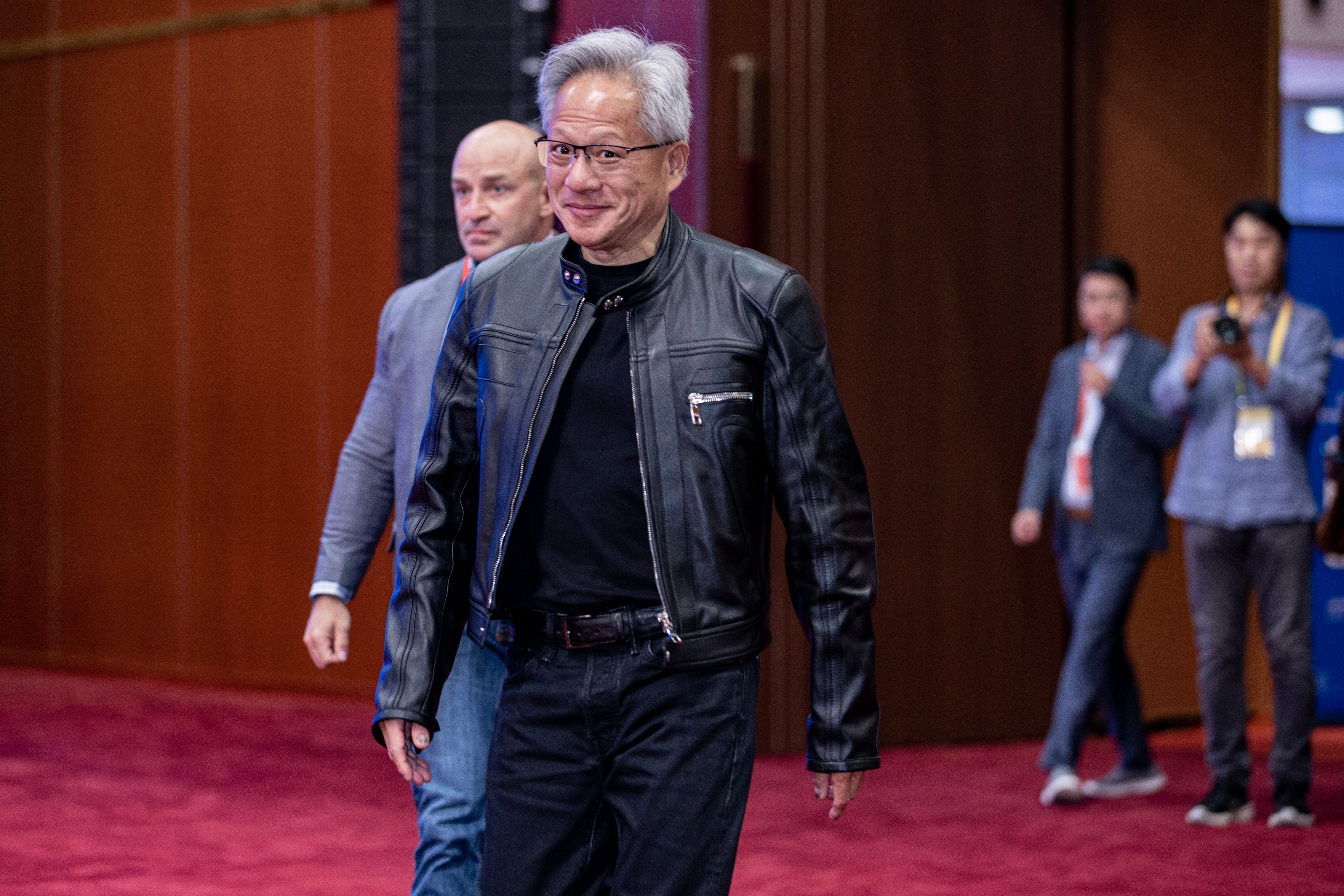 Nvidia founder and CEO Jensen Huang attends the Thematic Event on Advanced Manufacturing during the third China International Supply Chain Expo.