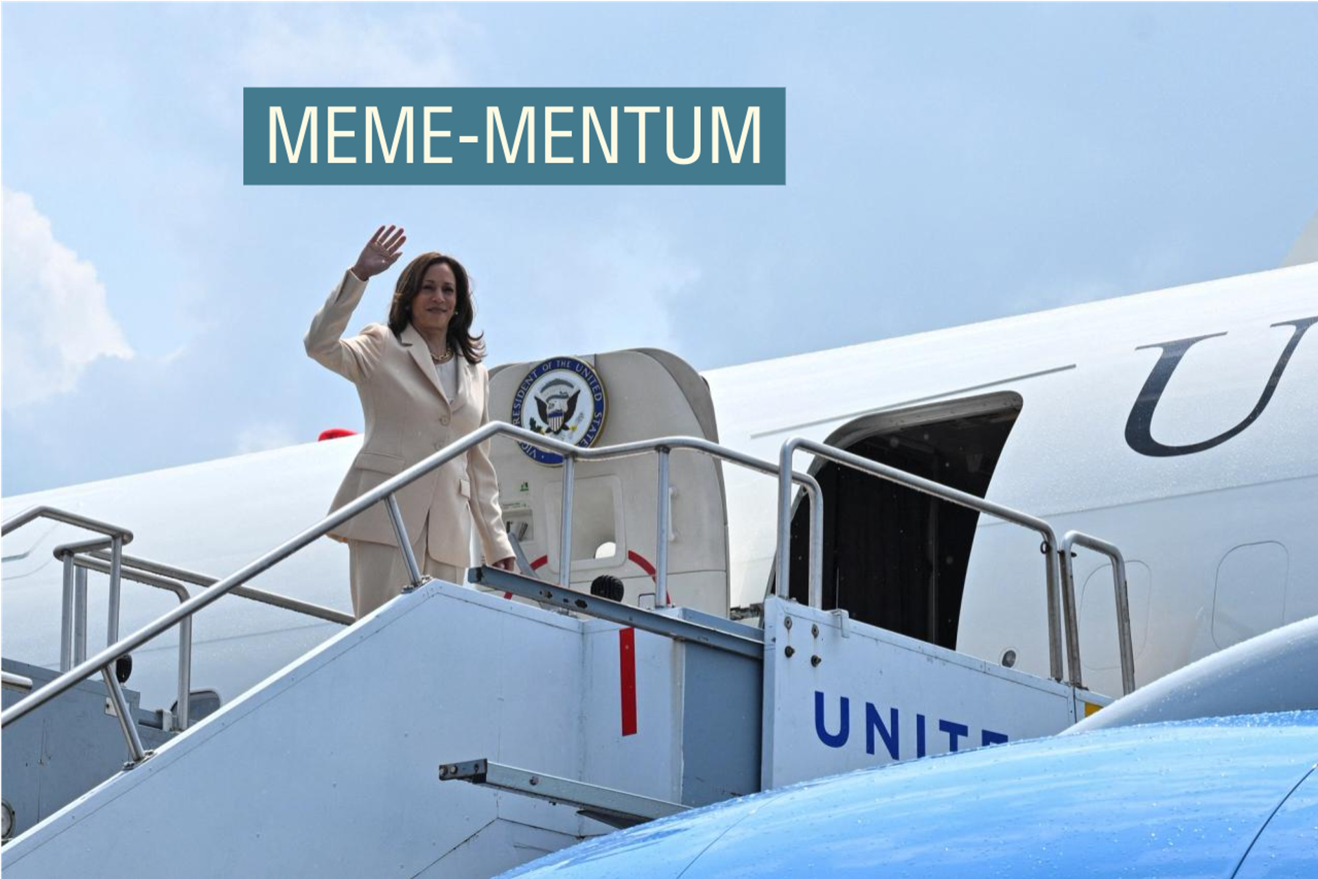 US Vice President Kamala Harris waves as she boards Air Force Two at Indianapolis International Airport in Indianapolis, Indiana, on July 24, 2024.