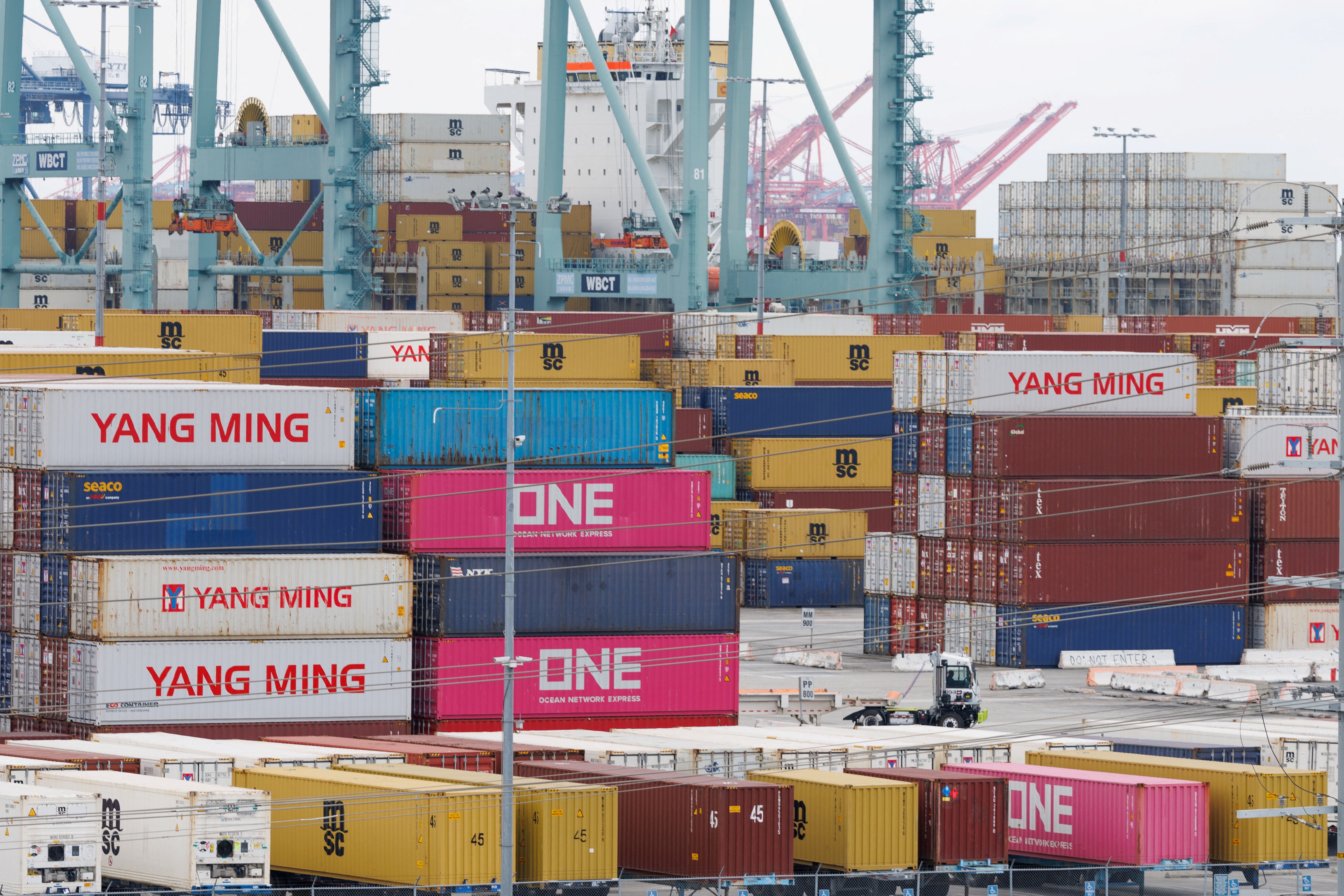 Shipping containers from China sit at the Port of Los Angeles.