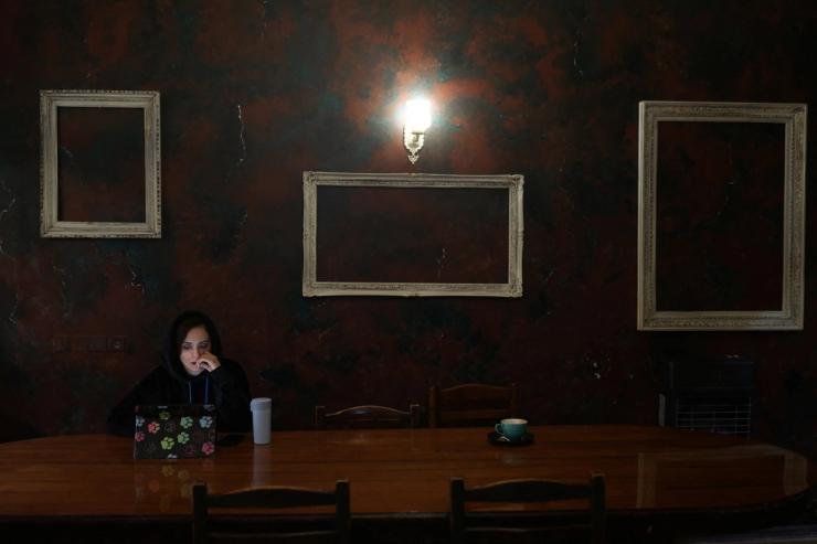 An Iranian woman uses the computer