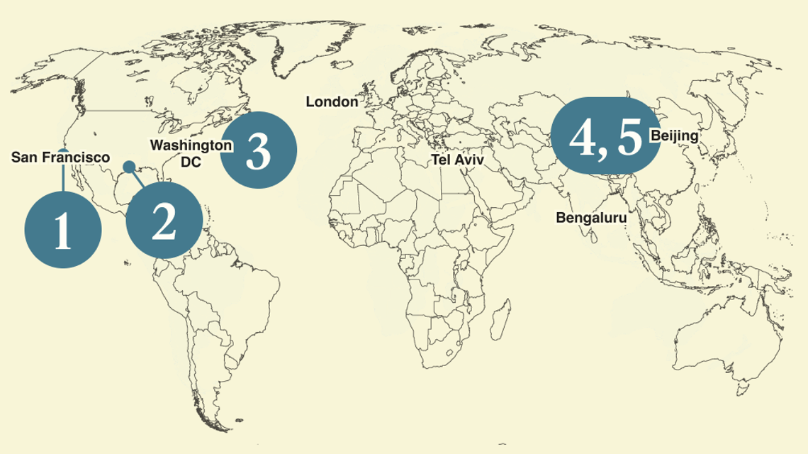 A numbered map of the world.