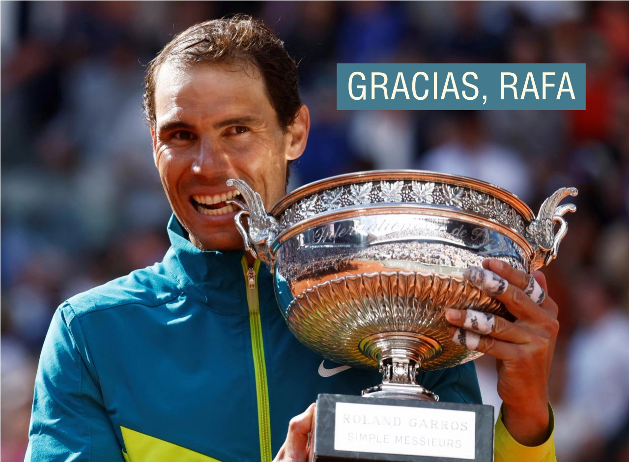Spain’s Rafael Nadal bites the trophy to celebrate winning the men’s singles final against Norway’s Casper Ruud in 2022