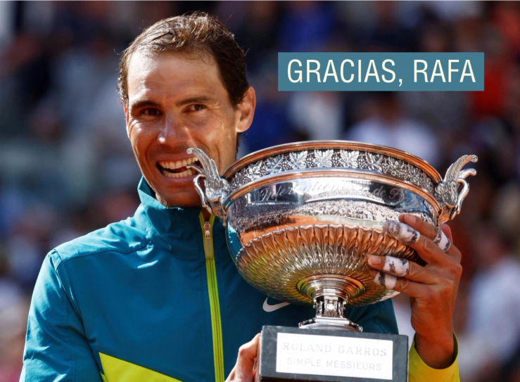 Spain’s Rafael Nadal bites the trophy to celebrate winning the men’s singles final against Norway’s Casper Ruud in 2022
