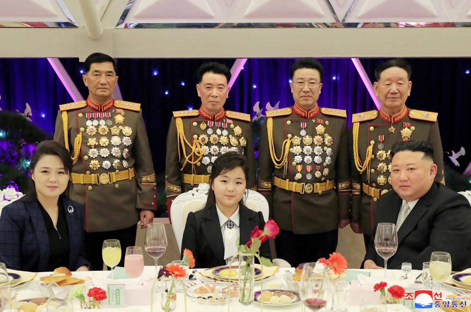 North Korean leader Kim Jong Un, his wife Ri Sol Ju and their daughter Kim Ju Ae attend a banquet to celebrate the 75th anniversary of the Korean People's Army the following day, in Pyongyang, North Korea February 7, 2023