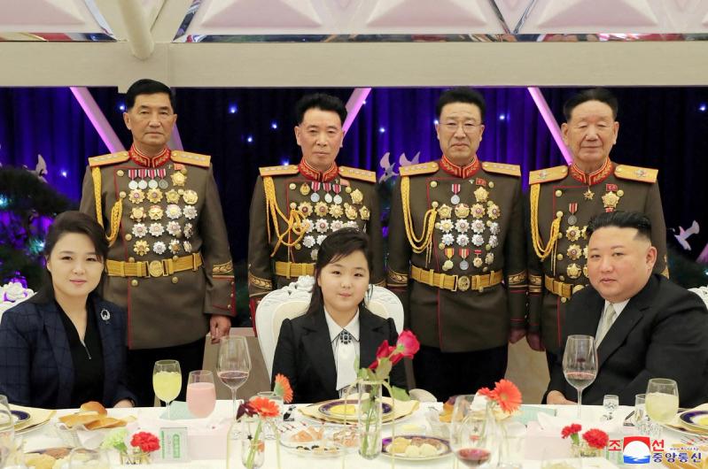 North Korean leader Kim Jong Un, his wife Ri Sol Ju and their daughter Kim Ju Ae attend a banquet to celebrate the 75th anniversary of the Korean People’s Army the following day, in Pyongyang, North Korea February 7, 2023