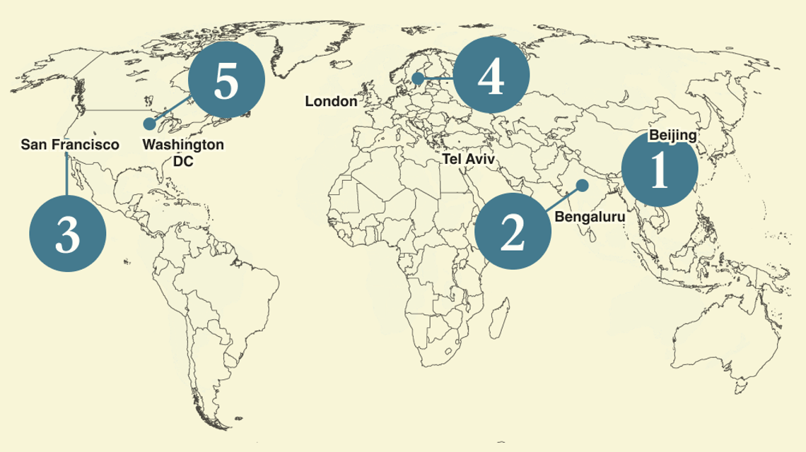 A numbered map of the world.