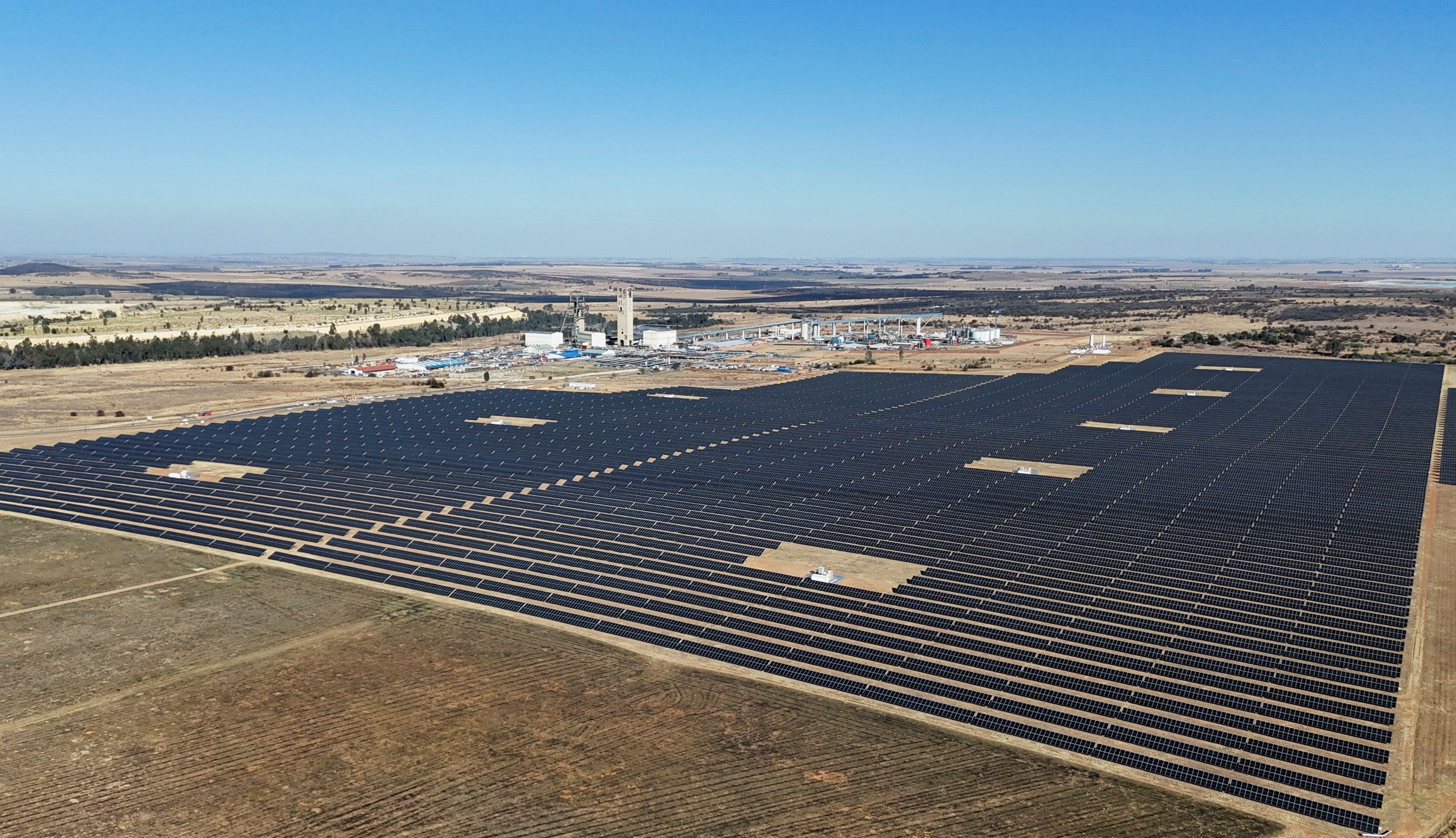 Solar panels in front of a mine in South Africa. 