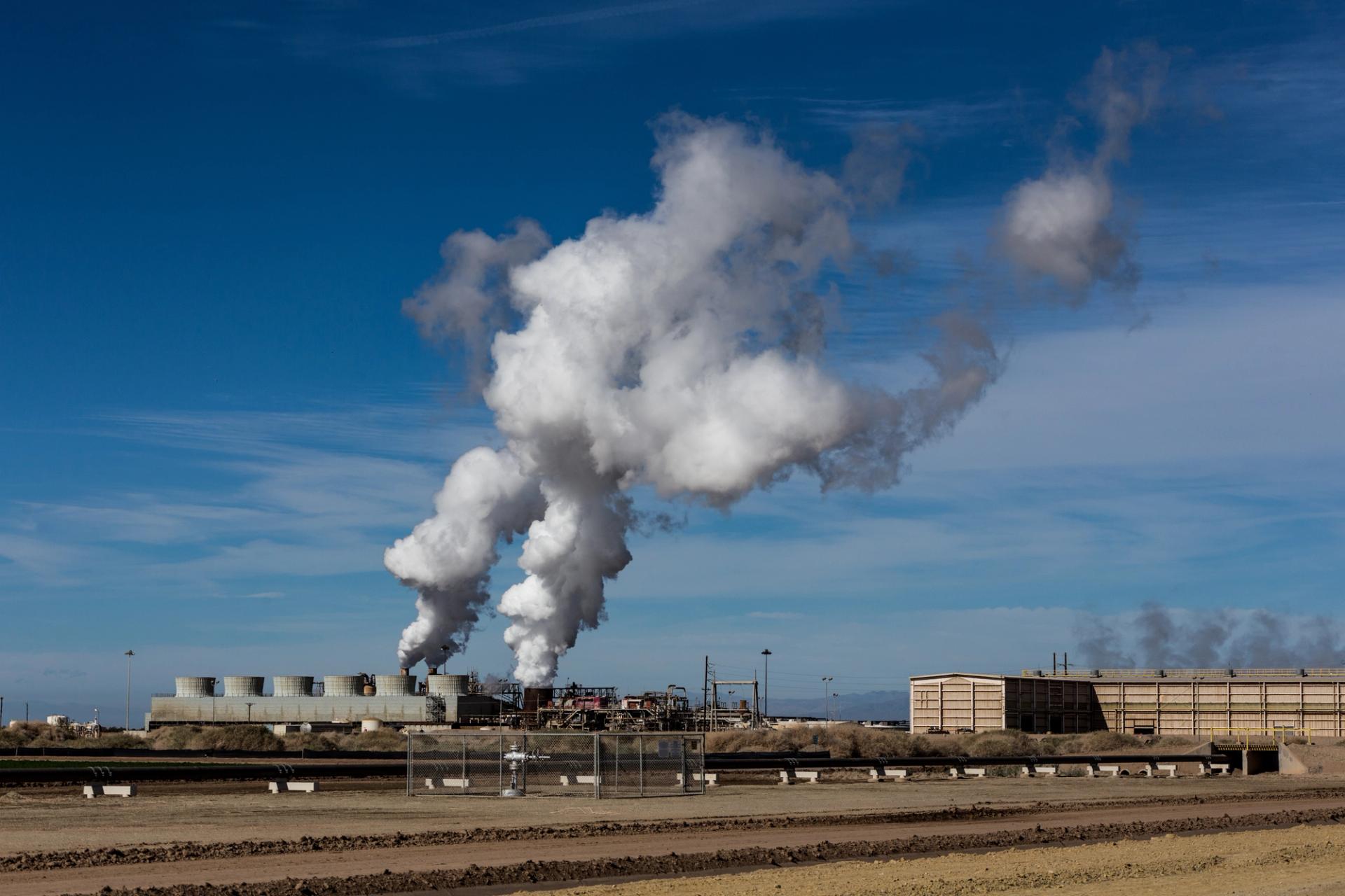 A geothermal energy power plant in California.