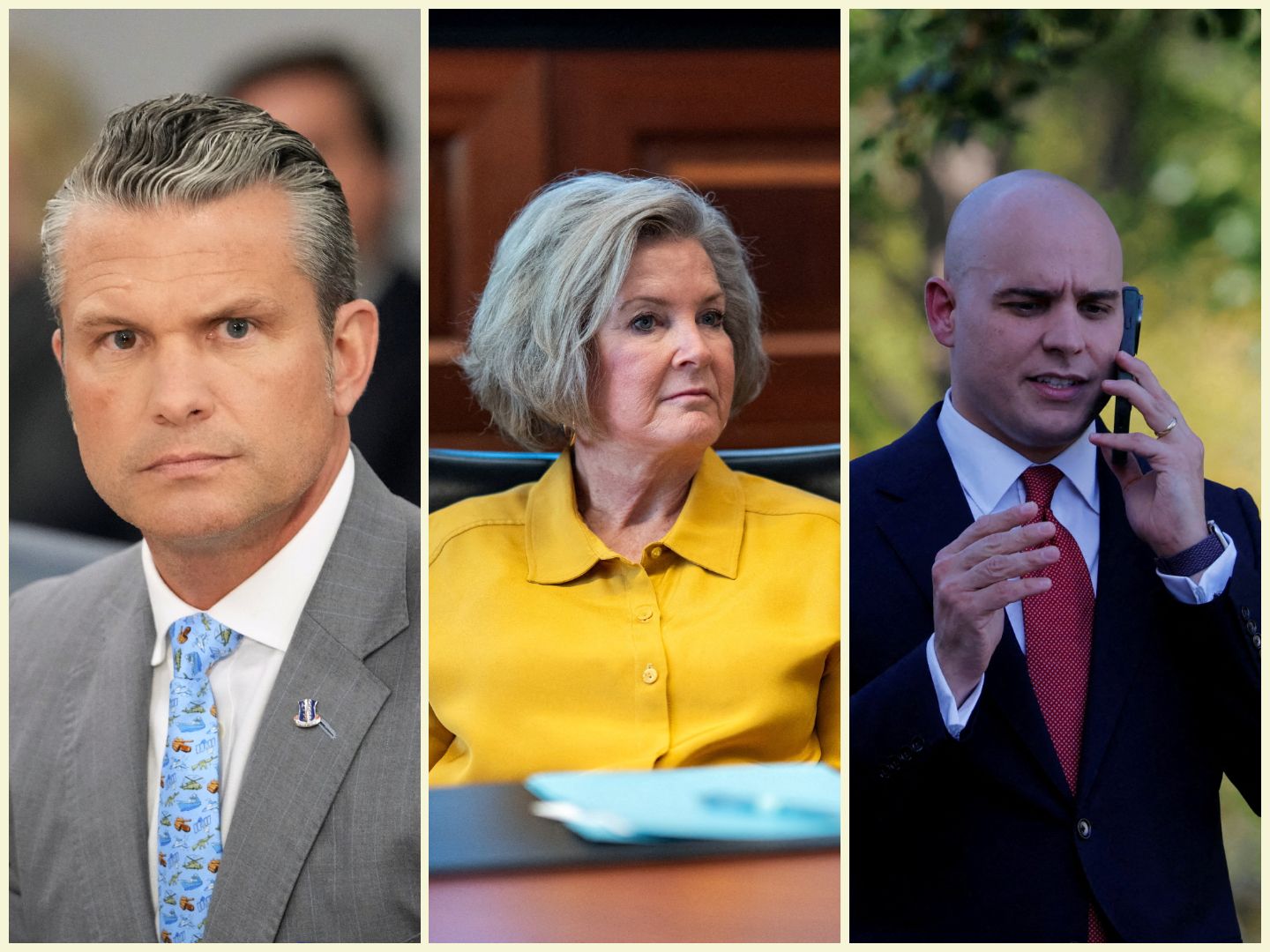 Collage of Pete Hegseth, Susie Wiles and James Blair