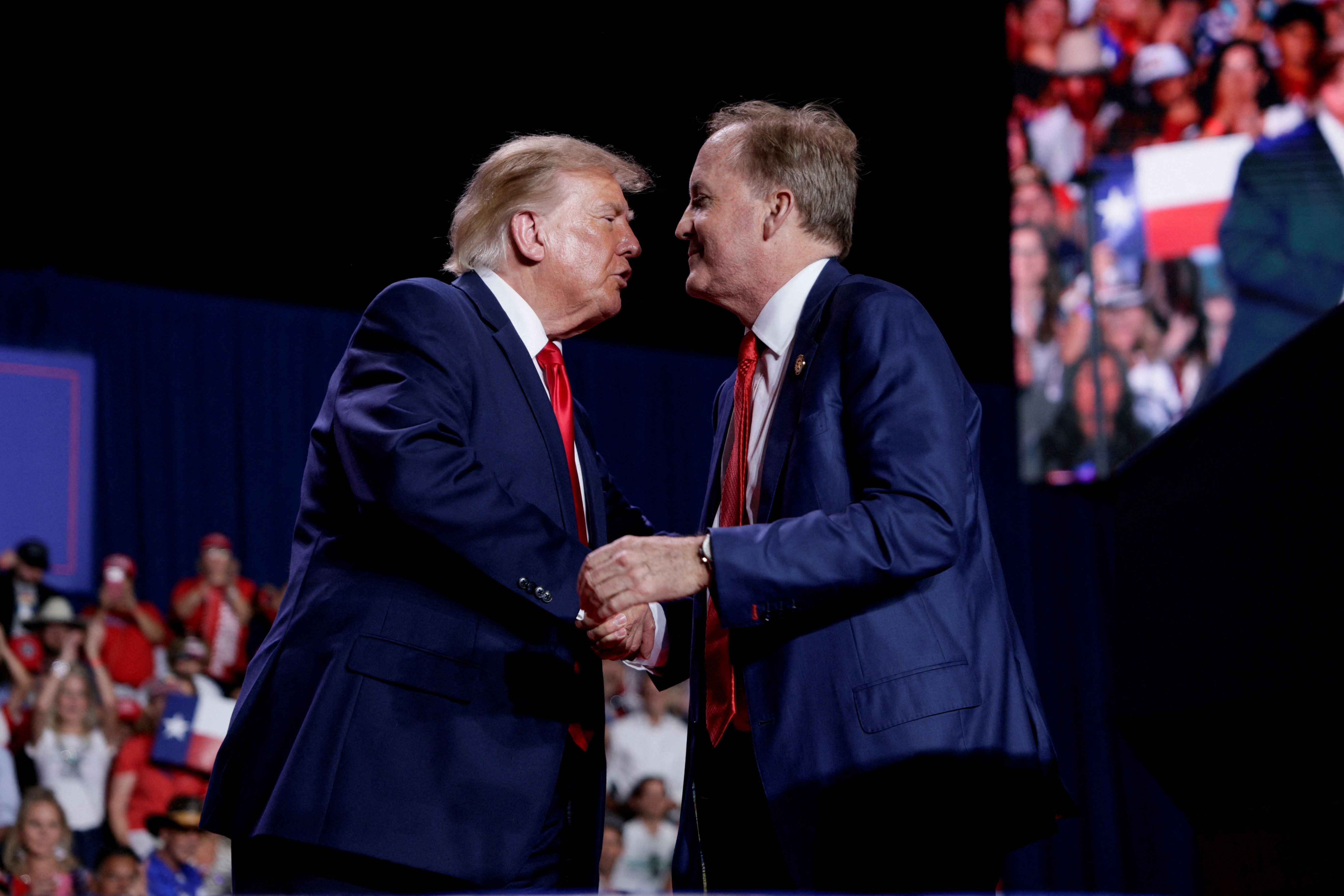President Donald Trump and GOP Senate candidate Ken Paxton at a campaign rally earlier this month.