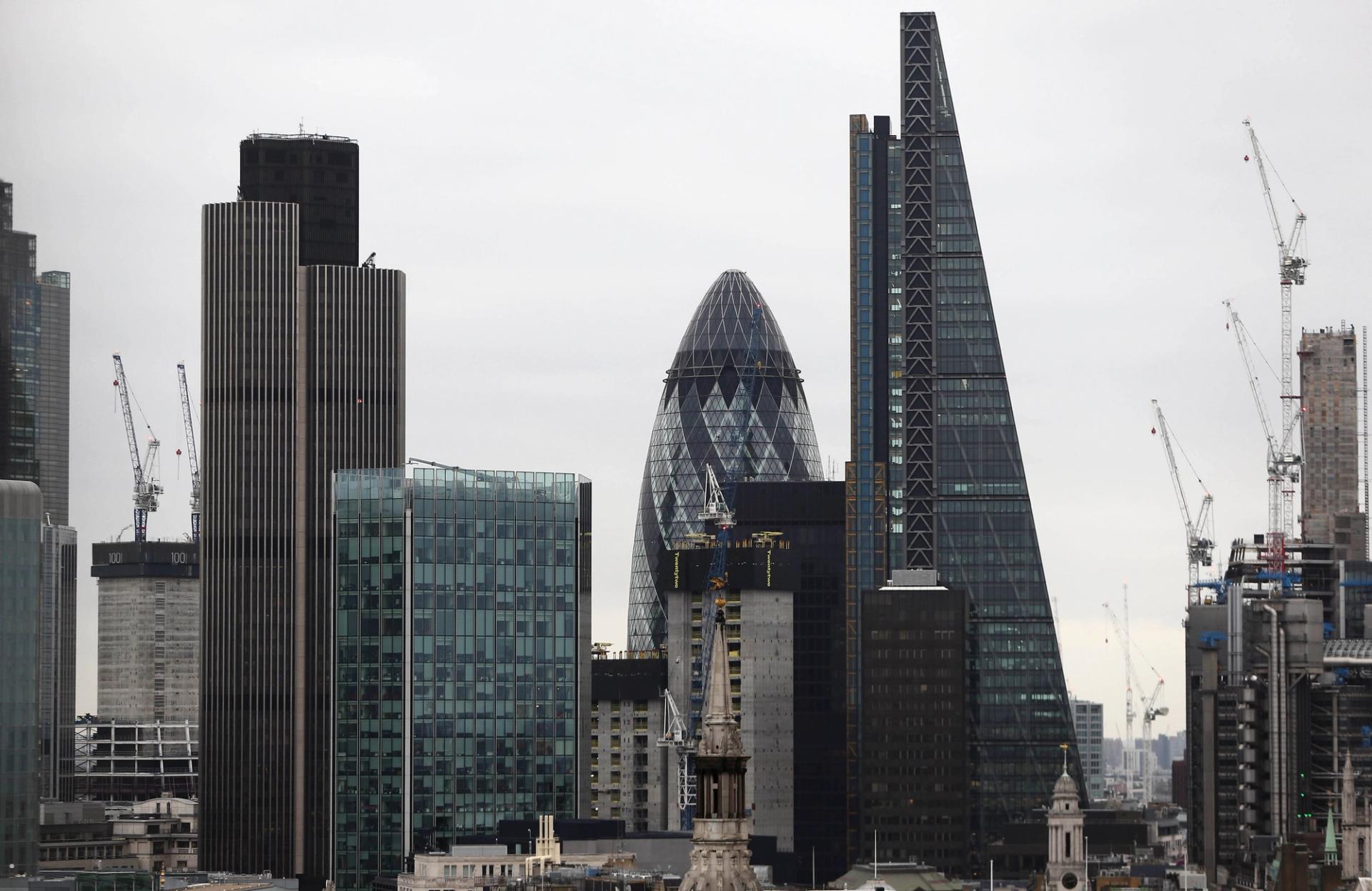 A view of the London skyline shows the City of London financial district.