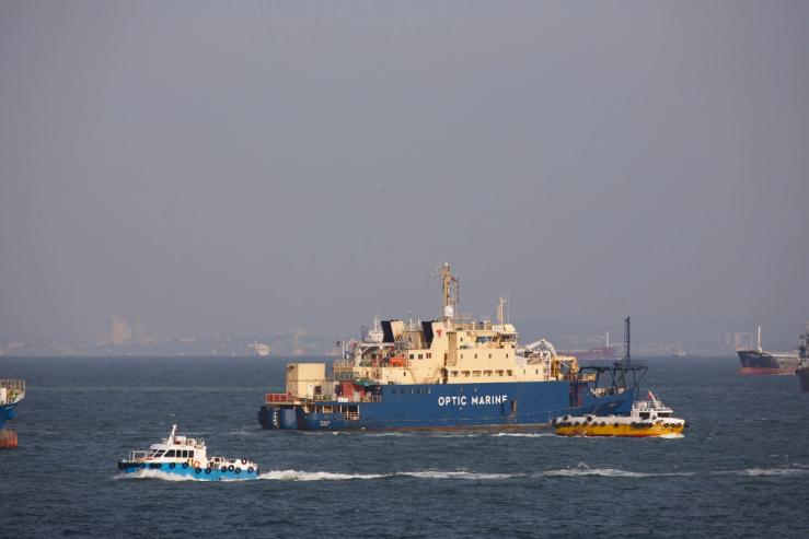 A vessel designed for deep sea cable installation and maintenance operations.