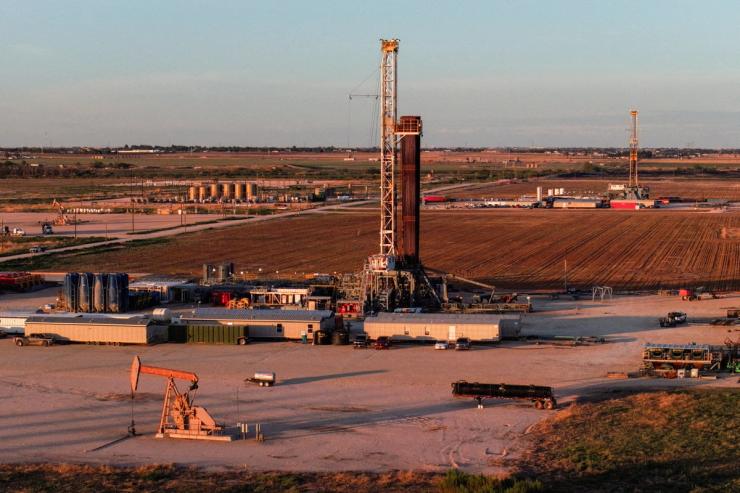 A drone view of drilling rigs in Midland, Texas.
