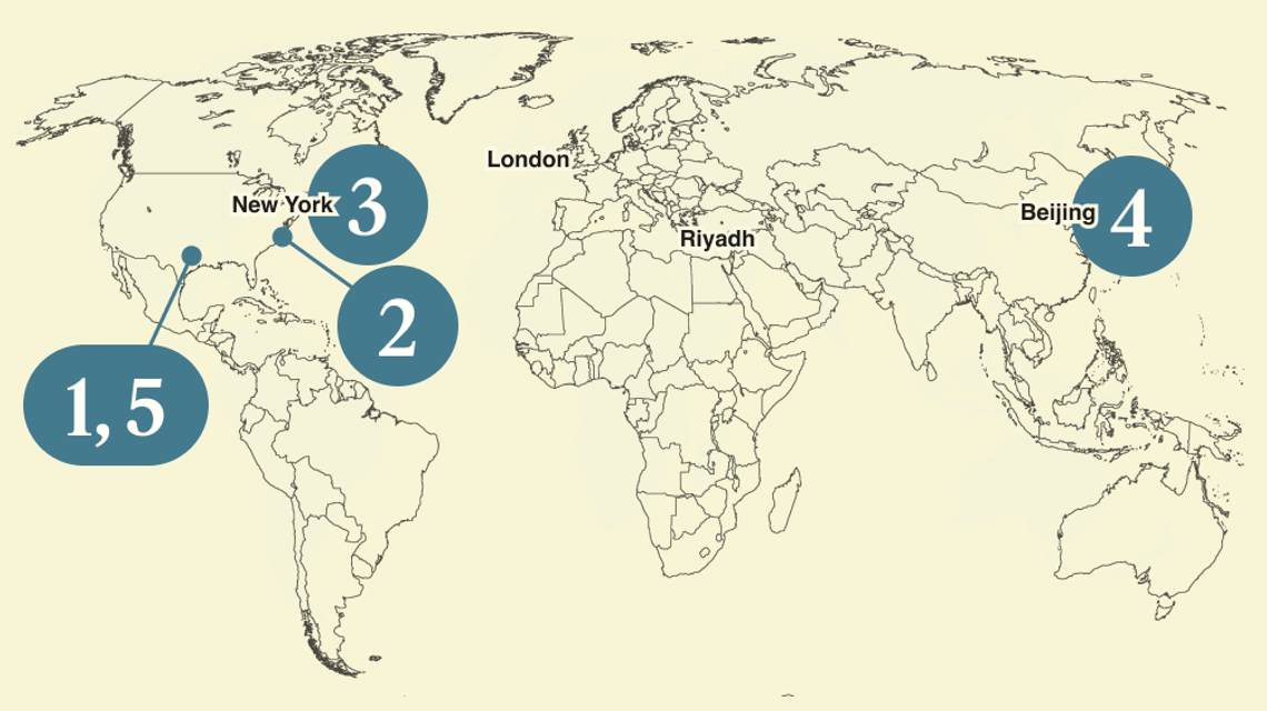 A numbered map of the world.