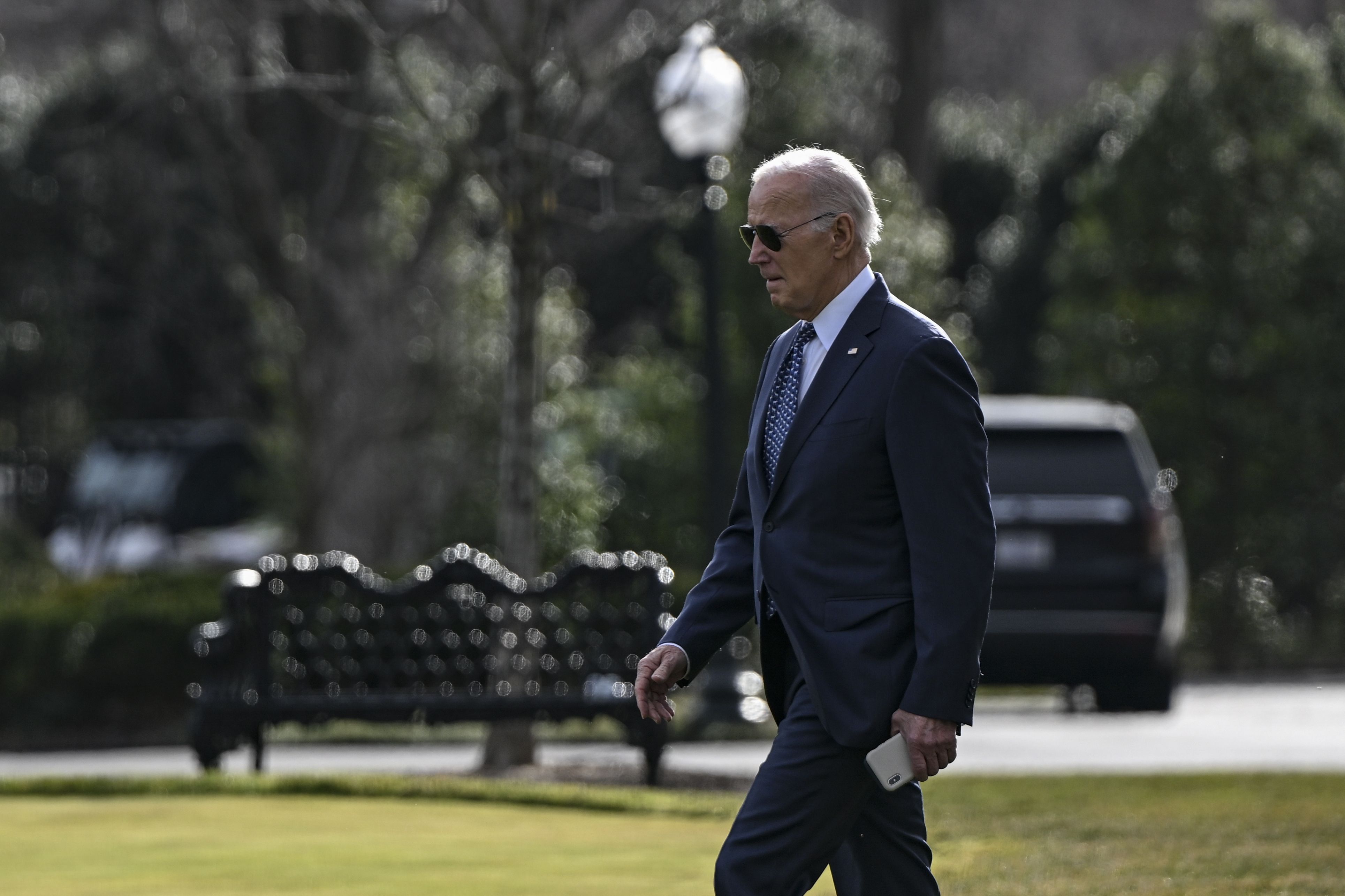 President Joe Biden departs the White House for Leesburg, Va., on Feb. 8, 2024.