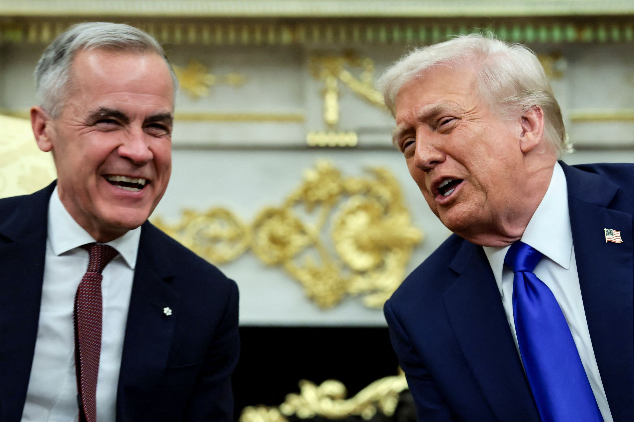 US President Donald Trump and Canada’s Prime Minister Mark Carney in the Oval Office at the White House on Oct. 7, 2025. 